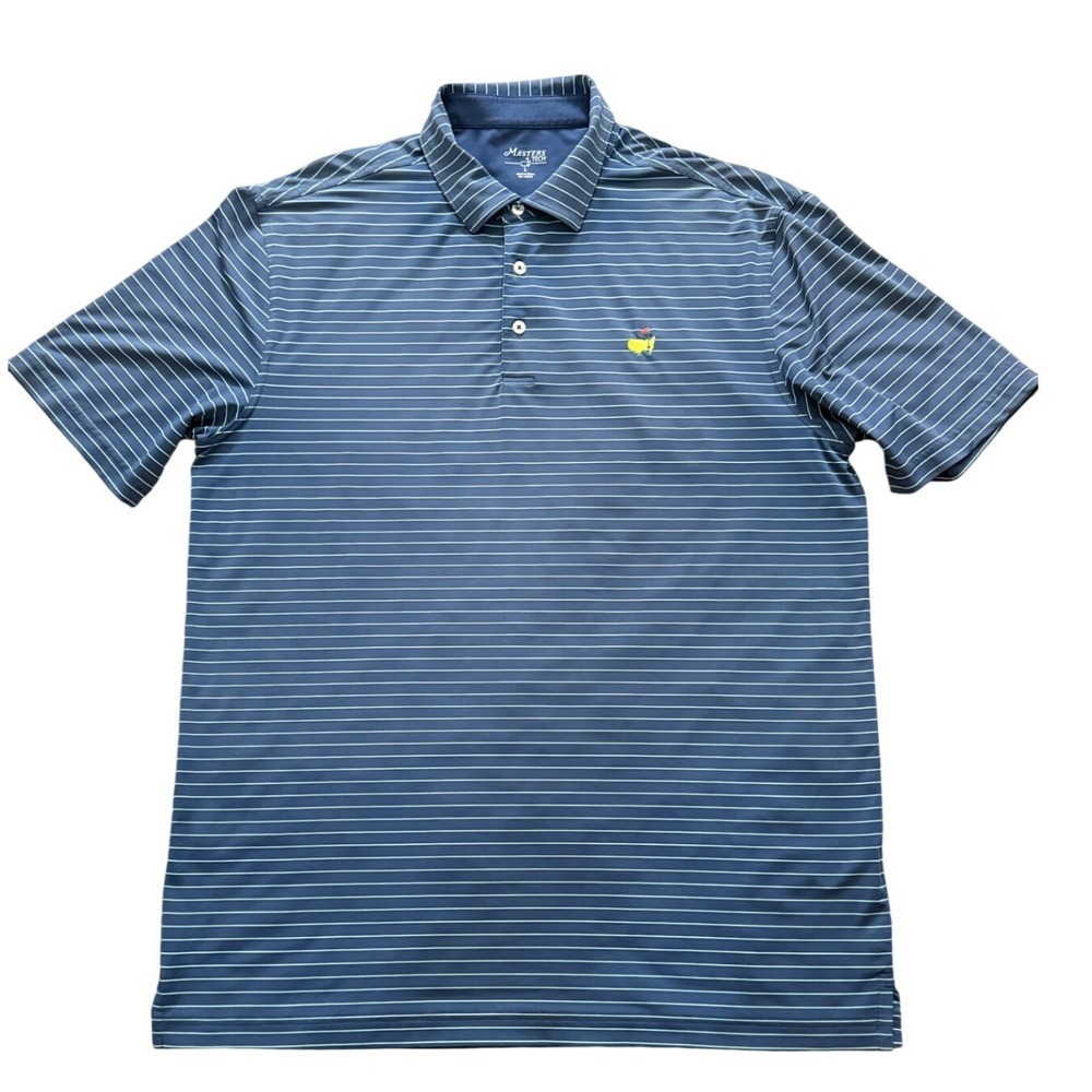 Masters Tech Golf Polo Shirt Mens Large Navy Blue Lime Green Striped MT1740-02